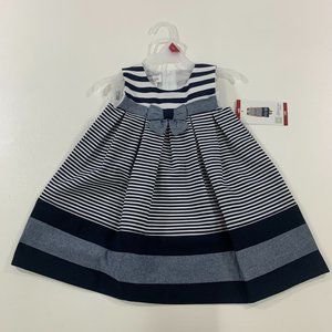 Bonnie Jean Girls Dress 18M Sleeveless Striped Dress Navy Blue White 18M
